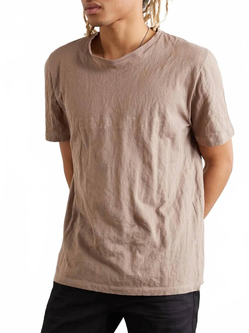 NEW YVES SAINT LAURENT logo-print crinkled cotton-blend jersey t-shirt in beige